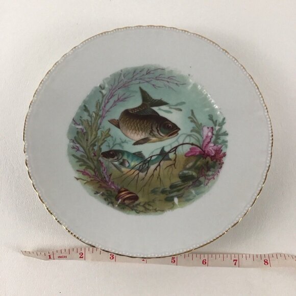 Victoria Austria Schmidt 30 8" Plate Fish Painted Collector Gold Rim Vintage #1 - Picture 8 of 8
